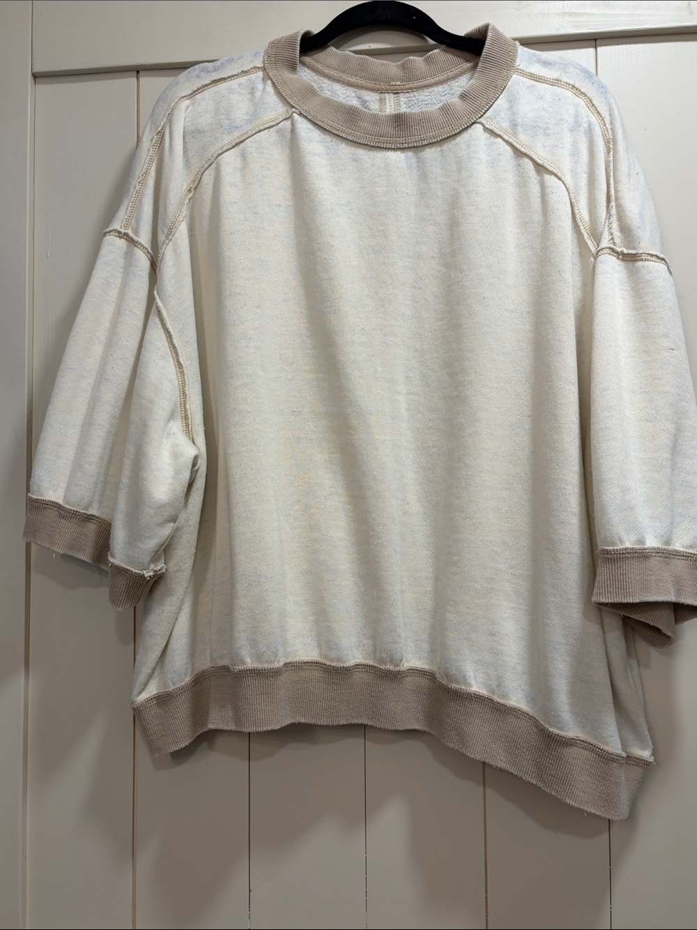 Free People Cream & Tan Short-Sleeve Pullover Sweatshirt